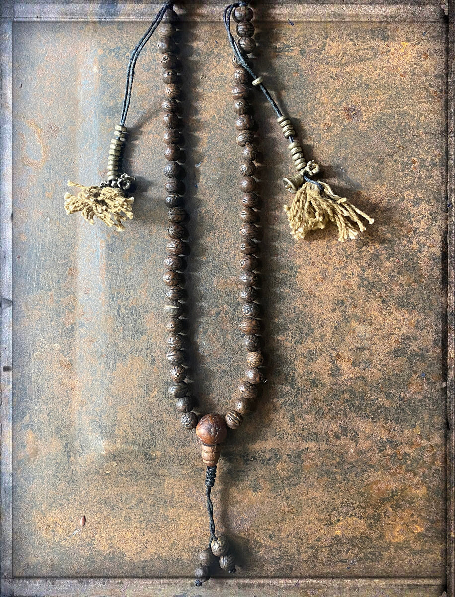 Mala-Kette Bodhi-Samen-Perlen Dunkelbraun 9 mm Quasten 84 cm