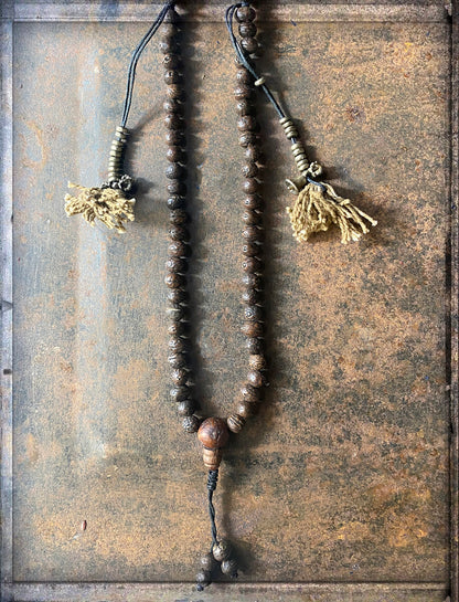 Mala-Kette Bodhi-Samen-Perlen Dunkelbraun 9 mm Quasten 84 cm