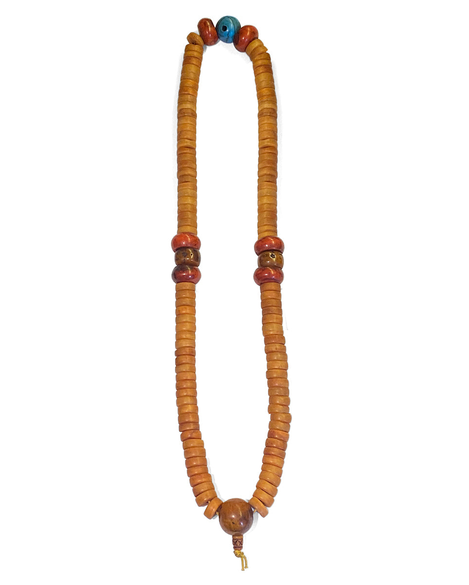 Mala-Kette Boho Resin-Perlen Cognac Flat Howlith Bone Braun Rot 82 cm Lang
