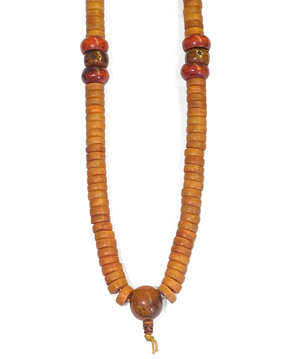 Mala-Kette Boho Bone-Perlen Resin Howlith Cognac Braun Rot 82 cm Lang