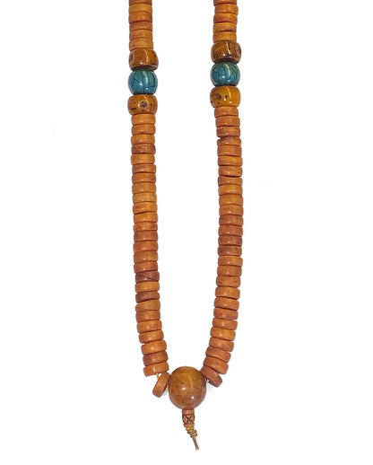 Mala-Kette Boho Resin-Perlen Cognac Flat Howlith Türkis Bone 82 cm Lang