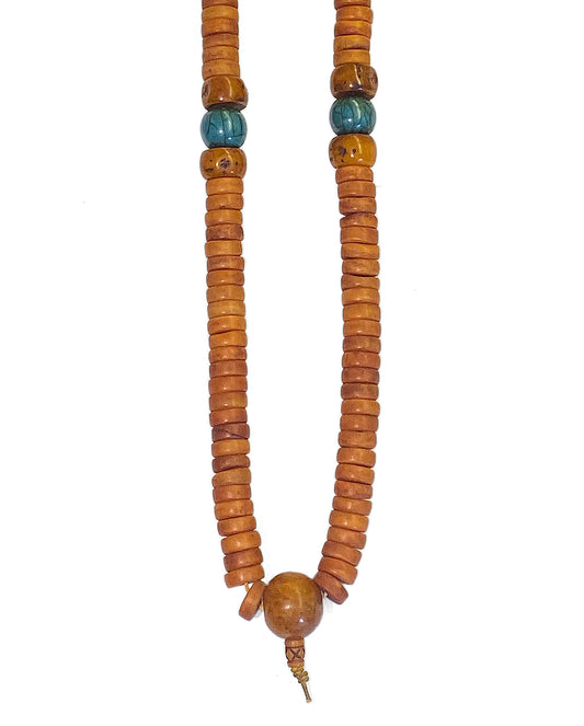 Mala-Kette Boho Resin-Perlen Cognac Flat Howlith Türkis Bone 82 cm Lang