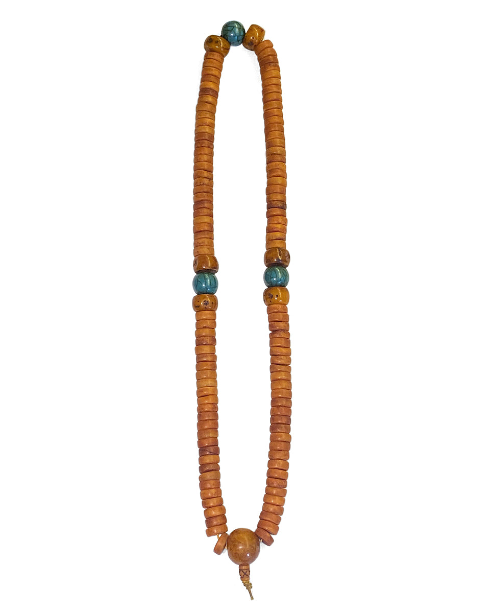Mala-Kette Boho Bone-Perlen Resin Howlith Cognac Türkis 82 cm Lang