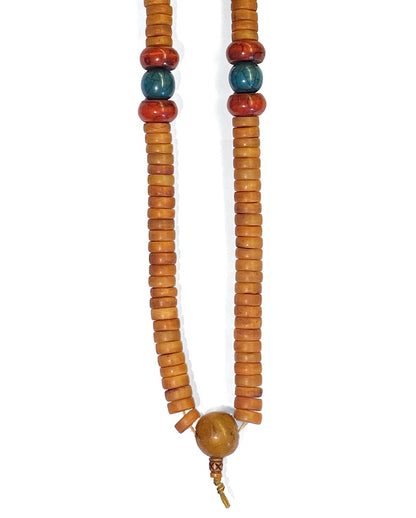 Mala-Kette Boho Bone-Perlen Resin Howlith Cognac Türkis Rot 82 cm Lang