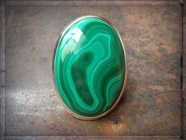 Malachit-Ring Grün Unikat Gross Oval 925 Sterling Silber Größenverstellbar