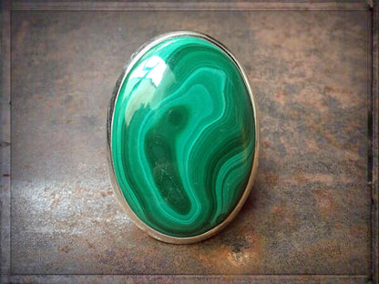 Malachit-Ring Grün Unikat Gross Oval 925 Sterling Silber Größenverstellbar