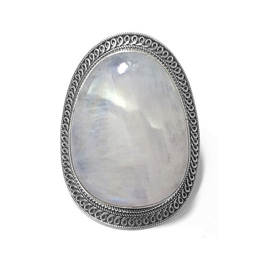 Boho Mondstein-Ring Unikat Gross Sterling Silber Größenverstellbar