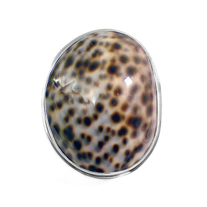 Mschelring Tigerkauri 5 cm Groß 925 Sterling Silber Größenverstellbar