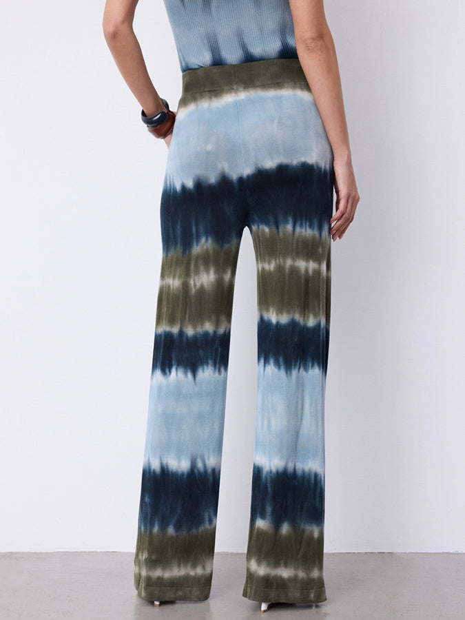 Notshy Batikhose Mika Lyocell-Leinen-Mix Khaki Oliv Hellblau Navy Gerade Passform Rückseite
