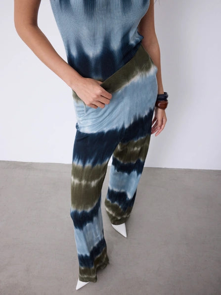 Notshy Batikhose Mika Lyocell-Leinen-Mix Khaki Oliv Hellblau Navy Gerade Passform Detail