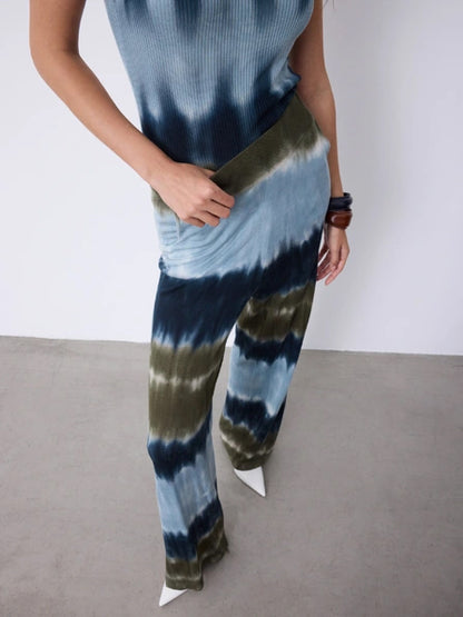 Notshy Batikhose Mika Lyocell-Leinen-Mix Khaki Oliv Hellblau Navy Gerade Passform Detail