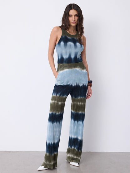 Notshy Batikhose Mika Lyocell-Leinen-Mix Khaki Oliv Hellblau Navy Gerade Passform Model