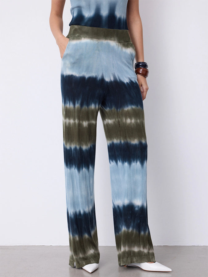Notshy Batikhose Mika Lyocell-Leinen-Mix Khaki Oliv Hellblau Navy Gerade Passform