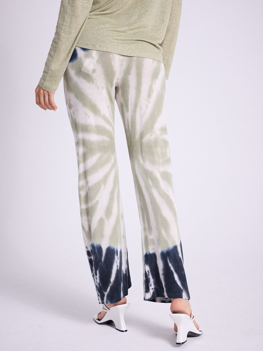 Notshy Boho Batikkhose Aki Tie & Dye Salbei Ecru Navy Modal-Kaschmir-Mix Straight Fit Elastischer Bund Rckseite