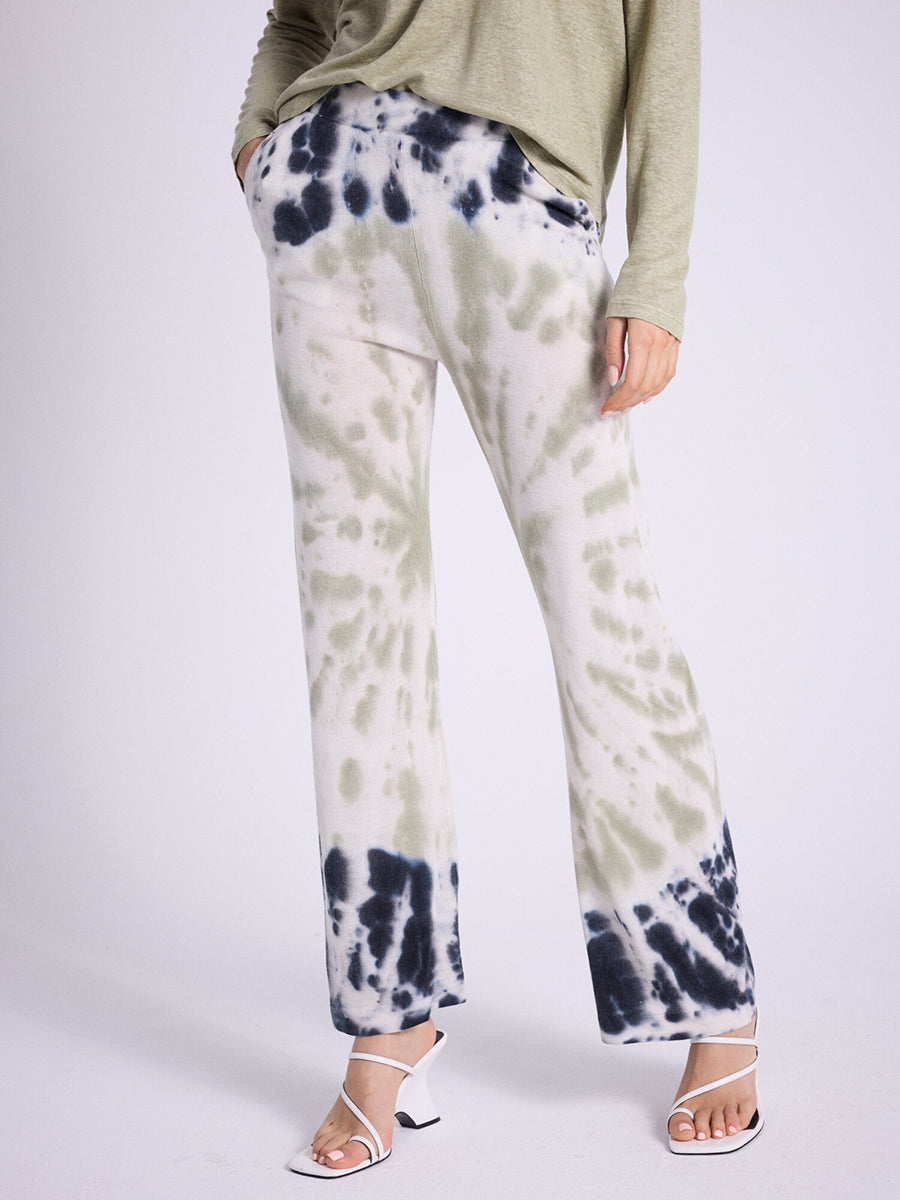 Notshy Boho Batikkhose Aki Tie & Dye Salbei Ecru Navy Modal-Kaschmir-Mix Straight Fit Elastischer Bund