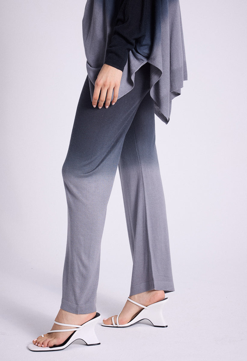 Notshy Batikhose Aki Modal-Kaschmir-Mix Dip Dye Farbverlauf Grau Anthrazit Straight Fit Elastischer Bund Seitlich