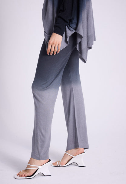 Notshy Batikhose Aki Modal-Kaschmir-Mix Dip Dye Farbverlauf Grau Anthrazit Straight Fit Elastischer Bund Seitlich