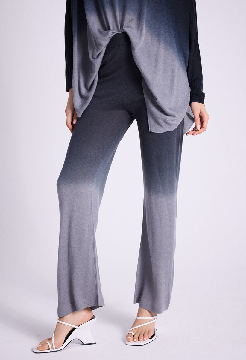 Notshy Batikhose Aki Modal-Kaschmir-Mix Dip Dye Farbverlauf Grau Anthrazit Straight Fit Elastischer Bund