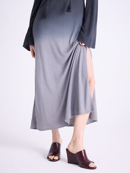 Notshy Langes Boho Batikkleid Alphee Dip Dye Farbverlauf Grau Anthrazit Modal-Kaschmir-Mix Detail