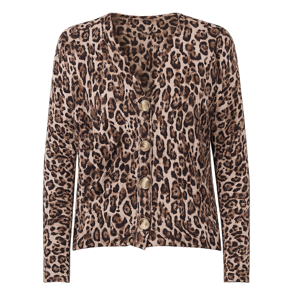 Notshy Cardigan Moki Leopard Modal Kaschmir Leopard-Print Regular-Fit V-Ausschnitt