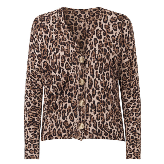 Notshy Cardigan Moki Leopard Modal Kaschmir Leopard-Print Regular-Fit V-Ausschnitt