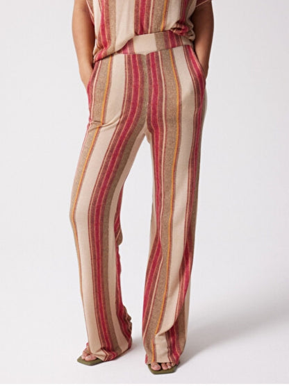 Notshy Hose Streifen Kaschmir-Modal-Mix Beige Grün Türkis Straight Fit Sunset