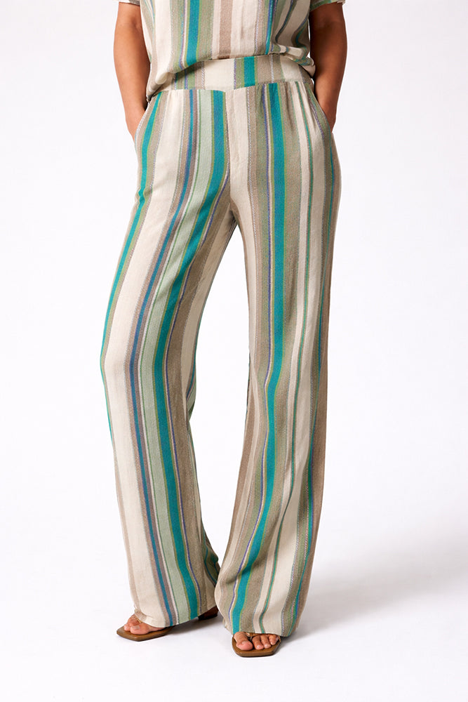 Notshy Hose Streifen Kaschmir-Modal-Mix Beige Grün Türkis Straight Fit