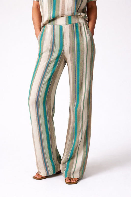 Notshy Hose Streifen Kaschmir-Modal-Mix Beige Grün Türkis Straight Fit