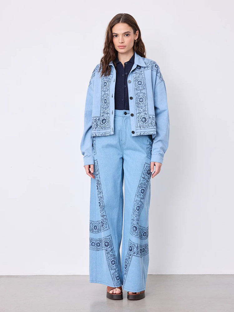 Notshy Jeanshose Joy Denim Wide-Leg Country-Style-Print Model 3