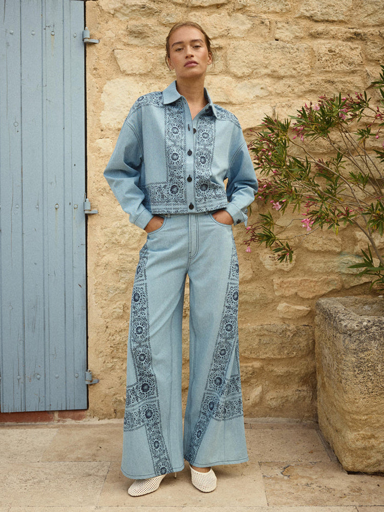 Notshy Jeanshose Joy Denim Wide-Leg Country-Style-Print Model 6