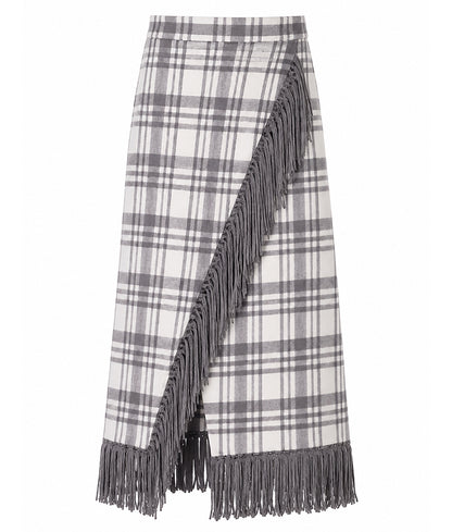 Notshy Kaschmir Karo Fransenrock Gris Clair Gris Foncé Hellgrau Dunkelgrau 100% Kaschmir Straight-Fit Midi