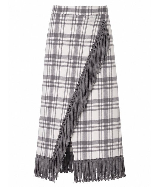 Notshy Kaschmir Karo Fransenrock Gris Clair Gris Foncé Hellgrau Dunkelgrau 100% Kaschmir Straight-Fit Midi