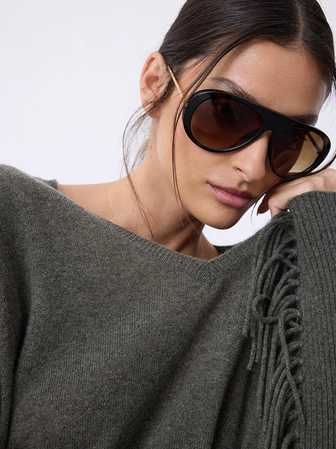 Notshy Cashmere Fransenpullover Nieten 100% Kaschmir Ash Grau Boho-Style Model 3