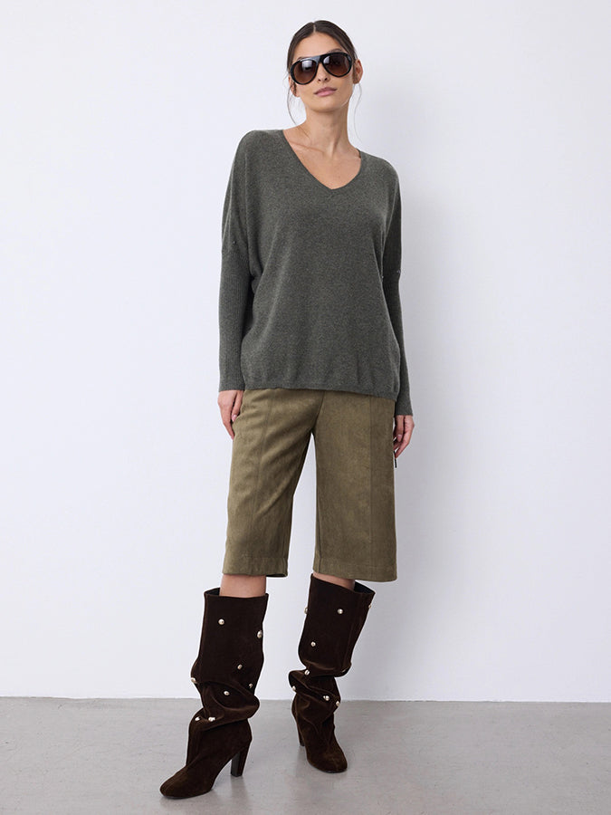 Notshy Cashmere Fransenpullover Nieten 100% Kaschmir Ash Grau