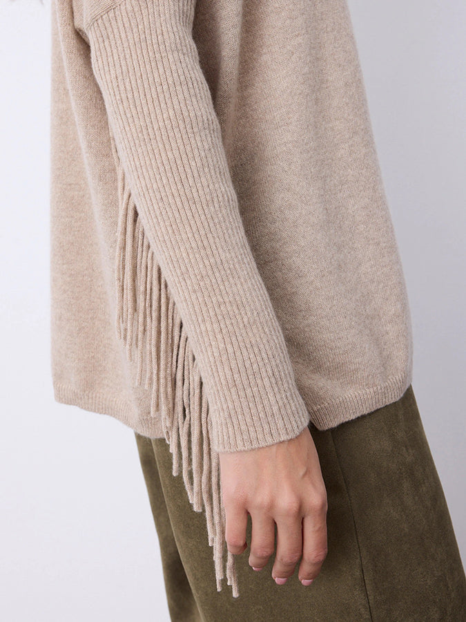 Notshy Cashmere Fransenpullover Nieten 100% Kaschmir Sandstone Sand Detail 2