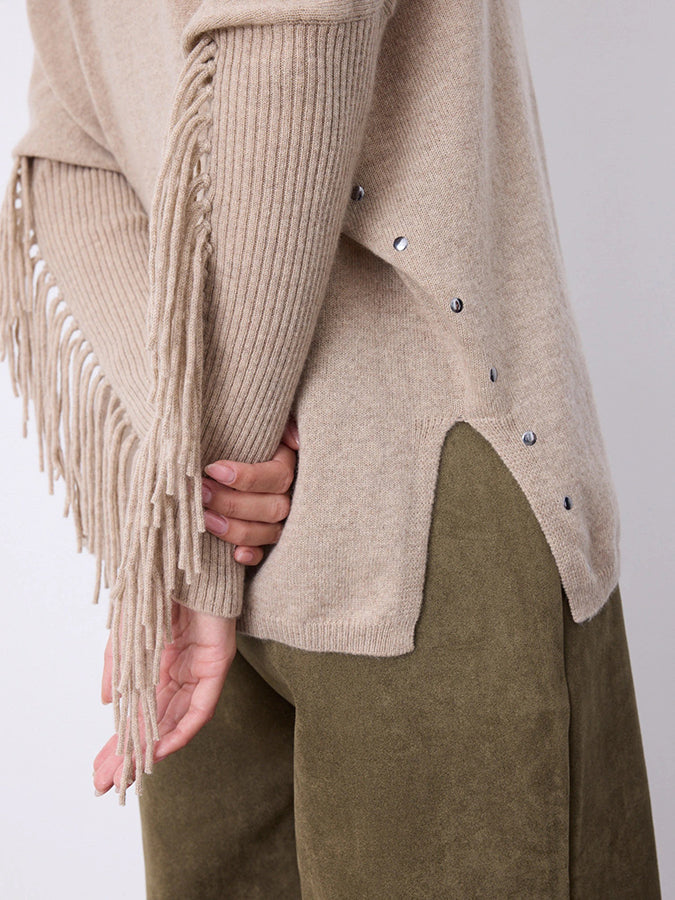 Notshy Cashmere Fransenpullover Nieten 100% Kaschmir Sandstone Sand Detail 3