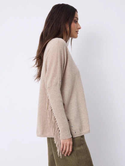Notshy Cashmere Fransenpullover Nieten 100% Kaschmir Sandstone Sand Detail 4