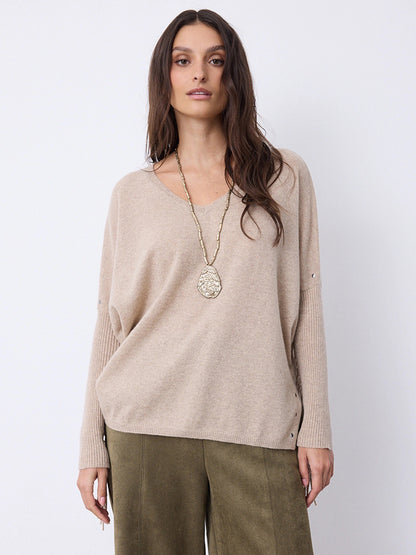 Notshy Cashmere Fransenpullover Nieten 100% Kaschmir Sandstone Sand Detail 5
