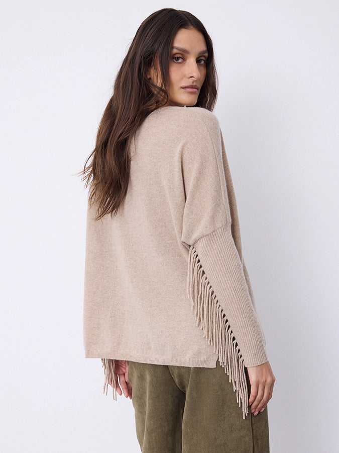 Notshy Cashmere Fransenpullover Nieten 100% Kaschmir Sandstone Sand Detail 6
