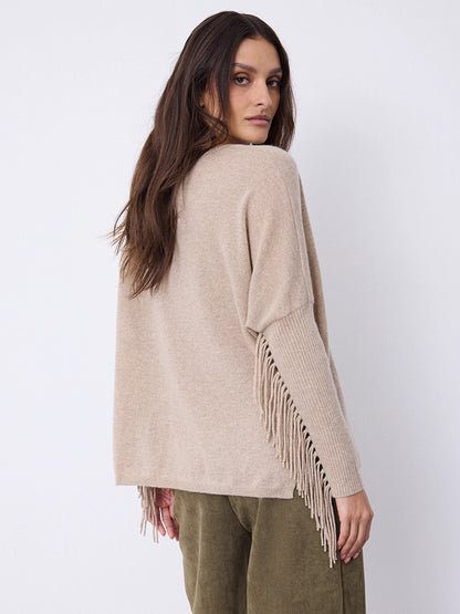 Notshy Cashmere Fransenpullover Nieten 100% Kaschmir Sandstone Sand Detail 6