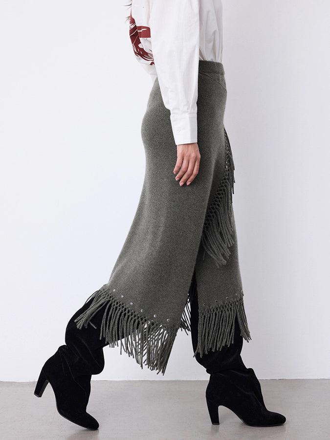 Notshy Fransenrock Kaschmir Nieten Rima Ash Grau Boho-Style Detail 3