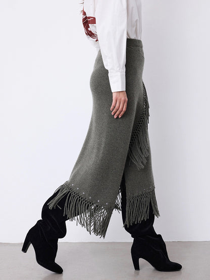 Notshy Fransenrock Kaschmir Nieten Rima Ash Grau Boho-Style Detail 3
