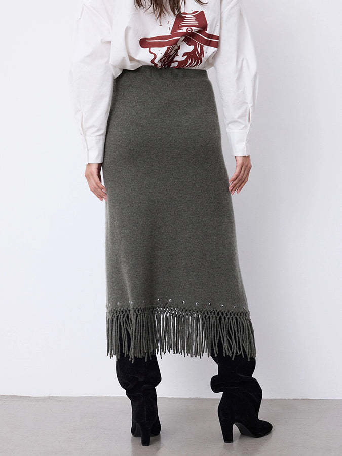 Notshy Fransenrock Kaschmir Nieten Rima Ash Grau Boho-Style Detail 4