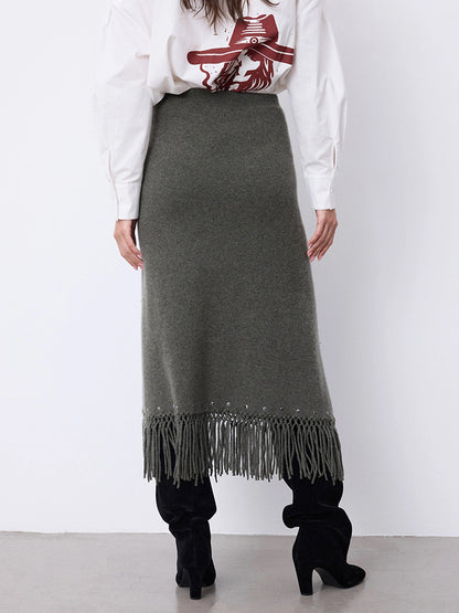 Notshy Fransenrock Kaschmir Nieten Rima Ash Grau Boho-Style Detail 4