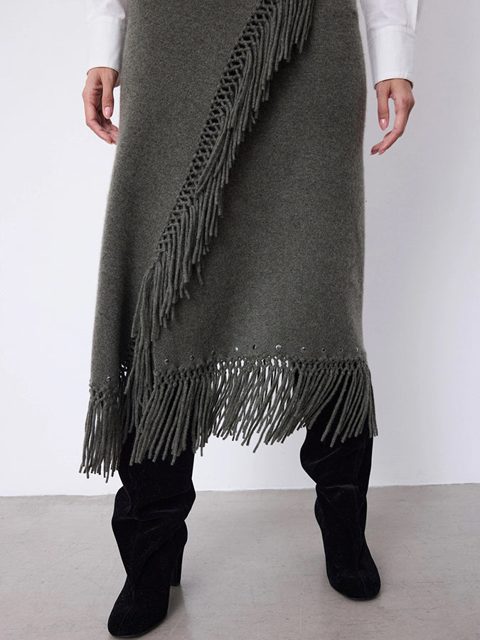 Notshy Fransenrock Kaschmir Nieten Rima Ash Grau Boho-Style Detail
