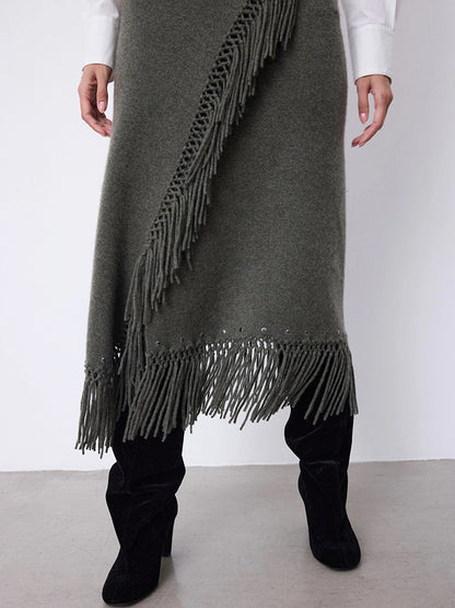 Notshy Fransenrock Kaschmir Nieten Rima Ash Grau Boho-Style Detail