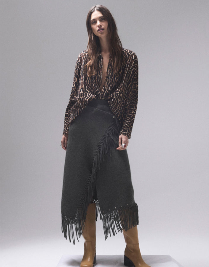 Notshy Fransenrock Kaschmir Nieten Rima Ash Grau Boho-Style Model 3