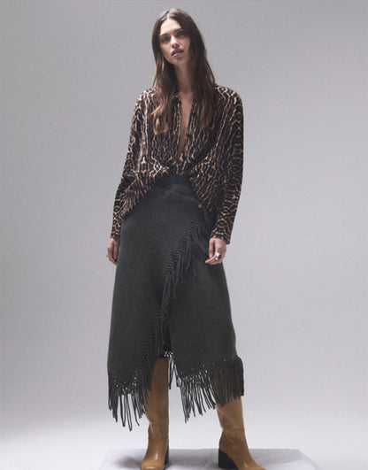 Notshy Fransenrock Kaschmir Nieten Rima Ash Grau Boho-Style Model 3