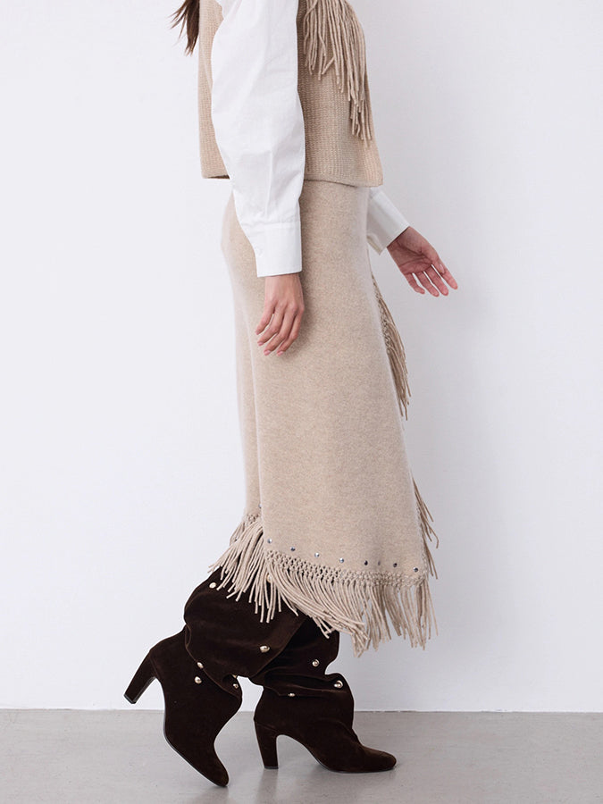 Notshy Fransenrock Kaschmir Nieten Rima Sand Sandstone Boho-Style Detail 2
