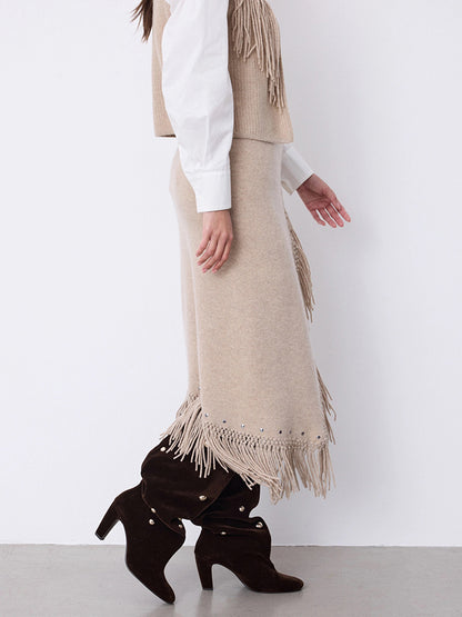 Notshy Fransenrock Kaschmir Nieten Rima Sand Sandstone Boho-Style Detail 2